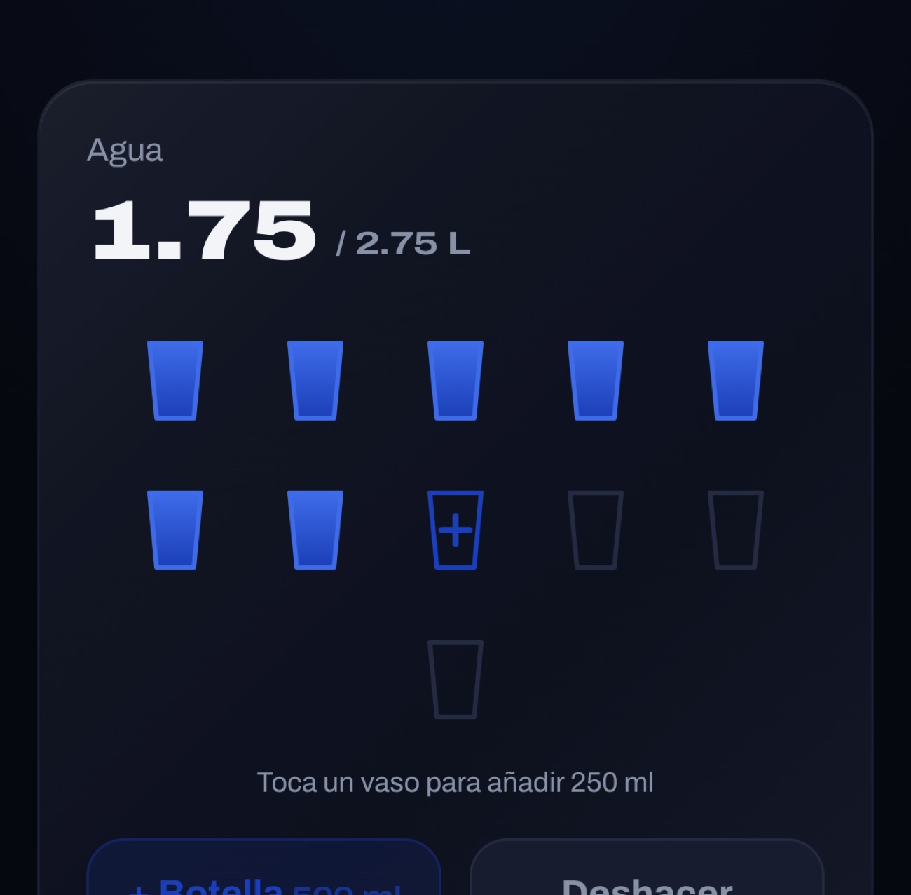 App de gimnasio con registro diario de agua